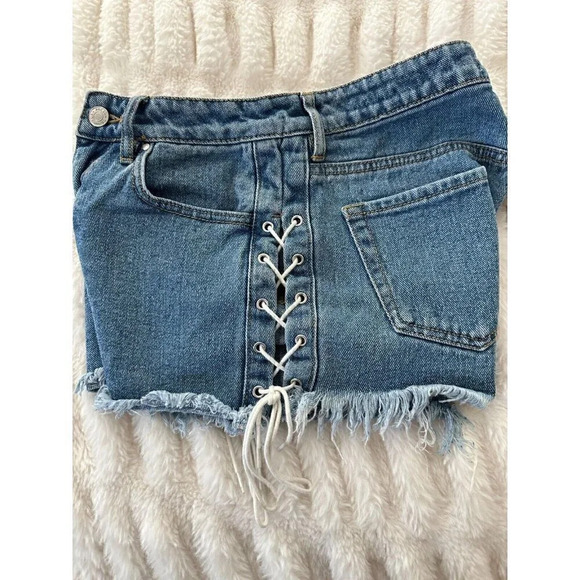 Pacsun Women's High Rise Shorts Blue Cut offs Tie on Sides 100% Cotton Size 25 - Picture 3 of 3
